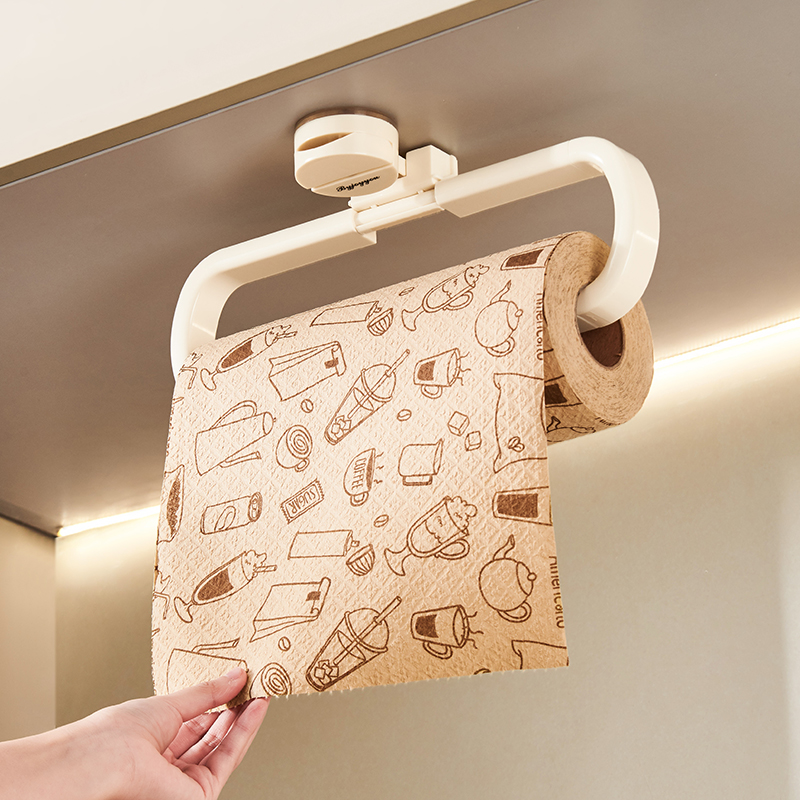 吸盘厨房纸巾架壁挂用纸收纳w置物架子下挂懒人抹布保鲜膜卷纸挂