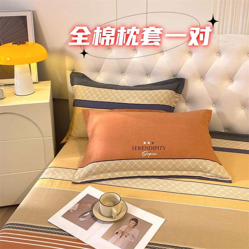 枕套48x74cm家用枕头套全棉a类磨毛简约纯棉加厚柔软成人单人