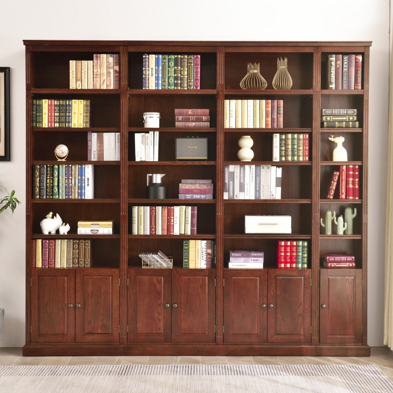 美式全实木书柜满墙原木带门收纳置物G柜落地书房家用组合书橱书