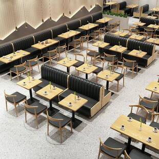 食堂快餐厅小吃店实木桌椅组合麻辣烫螺丝粉奶茶火锅饭店卡座沙发