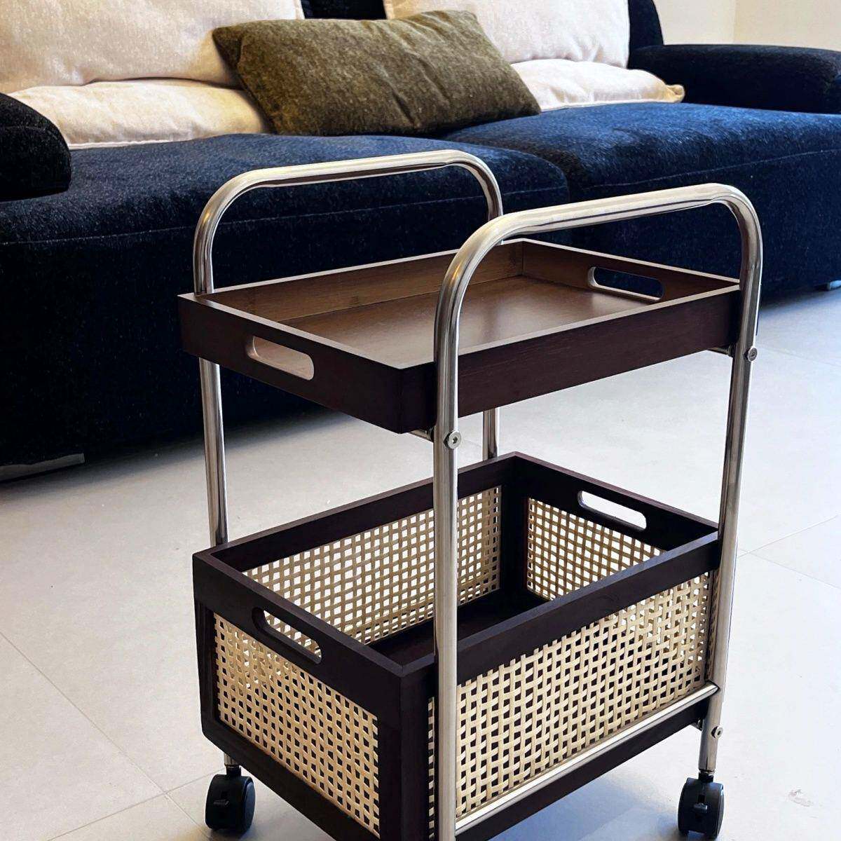 双层中古浴不风锈钢小推可移动置车物架客厅室沙发WES-#1边茶几收