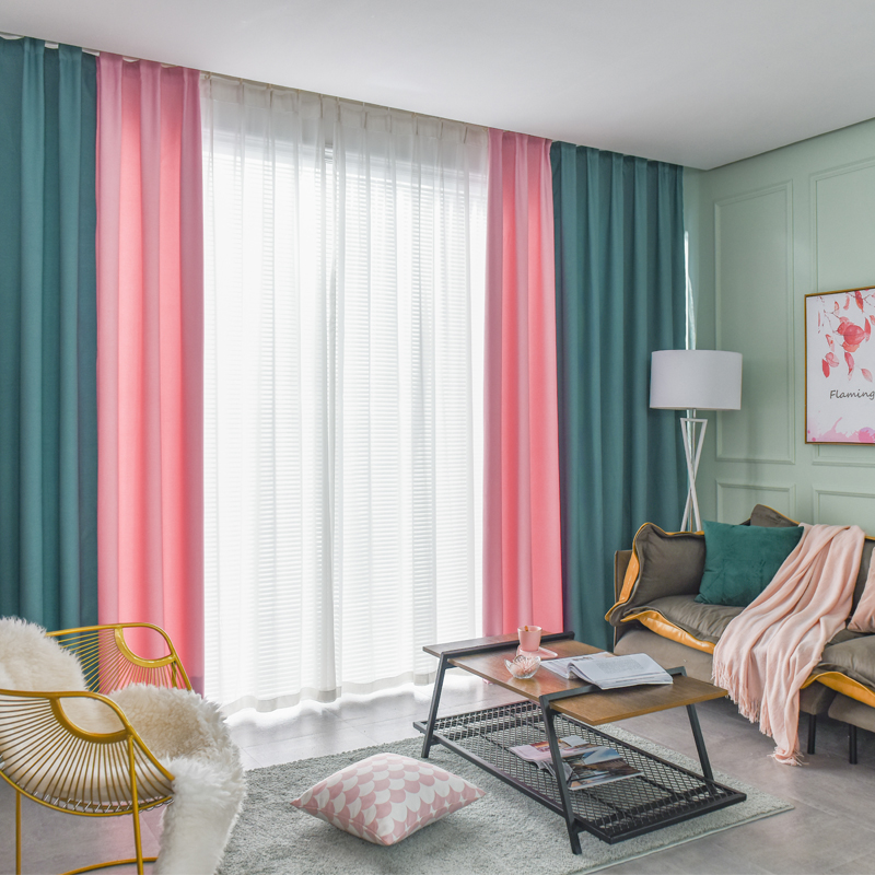 加厚遮光窗帘布成品纯色北欧v简约棉麻风客厅隔热2021新款卧室拼