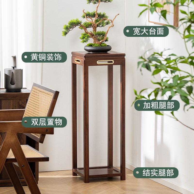 乌金木花台实木花架阳台花几客厅B落地式花盆架盆景架子置物架原