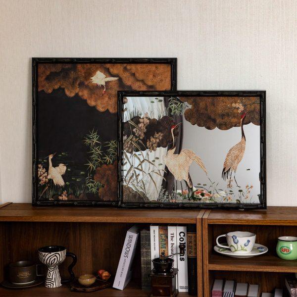 新中式复古花鸟镜子画电视柜沙发背景卧室家装高级感挂画装饰画,家居饰品,镜面画,淘宝优惠券,粉丝福利购,淘宝优惠卷