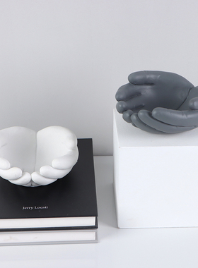 北欧现代a简约捧手托盘拳头摆件售楼处书房客厅餐桌面家居软装饰