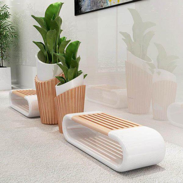 玻璃钢商场美陈座椅环形椅购物中心公共花盆长凳组合公共休息凳子