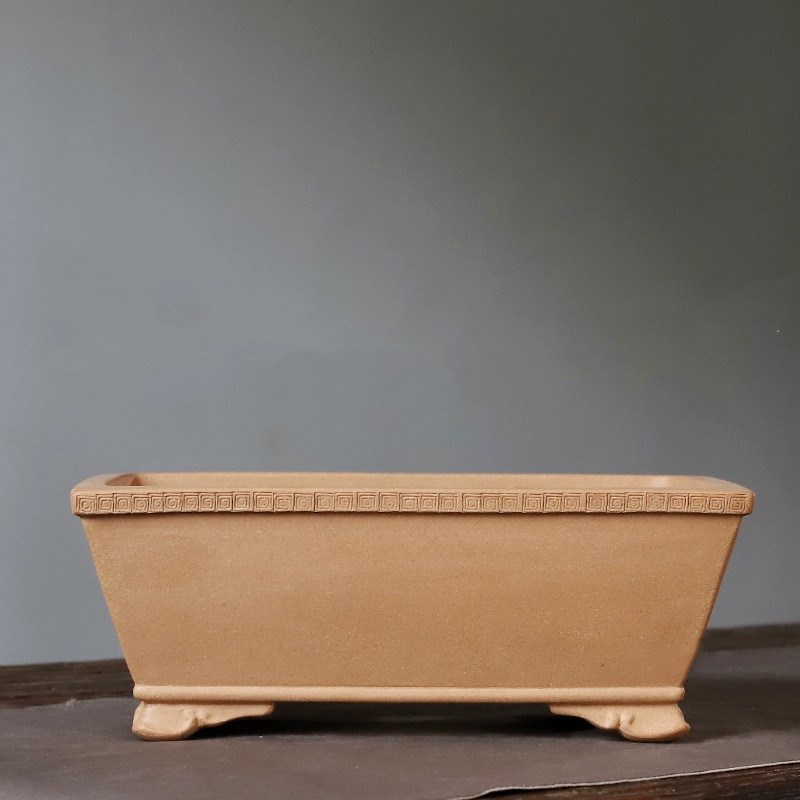老长方形盆景盆回纹紫砂花盆段泥手工四方盆古典中国风Z名家马槽