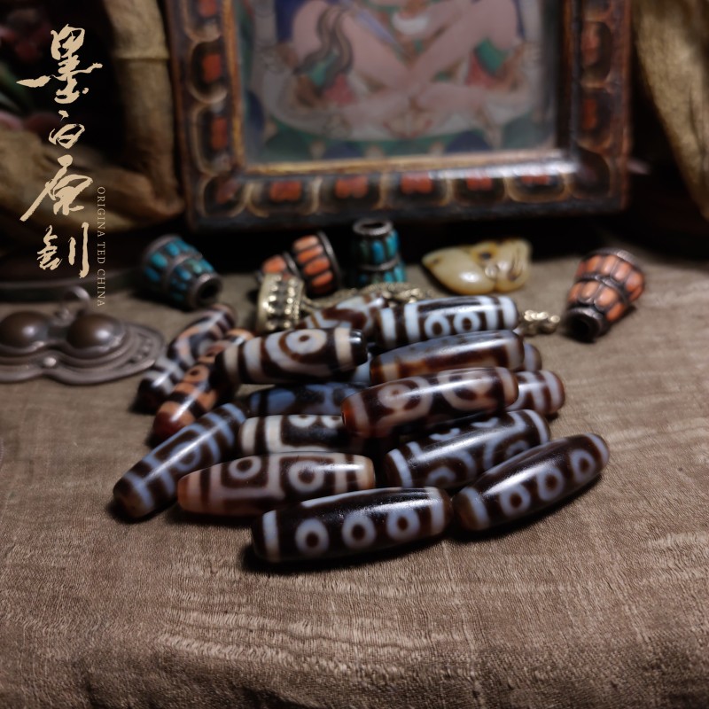 墨白天级西j藏至纯天珠老勒子吊坠玛瑙金刚星月菩提配饰