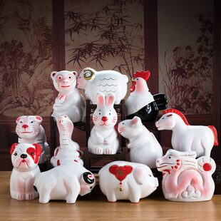 陶瓷生肖猪鸡兔鼠牛龙蛇马羊猴狗存钱罐卡通儿童生日创意收纳摆件