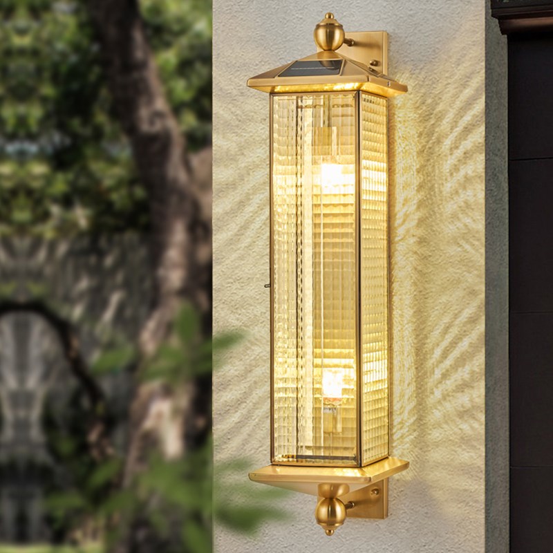 全铜太阳能户外壁灯防水别墅z庭院灯背景墙花园室外大门两侧壁灯