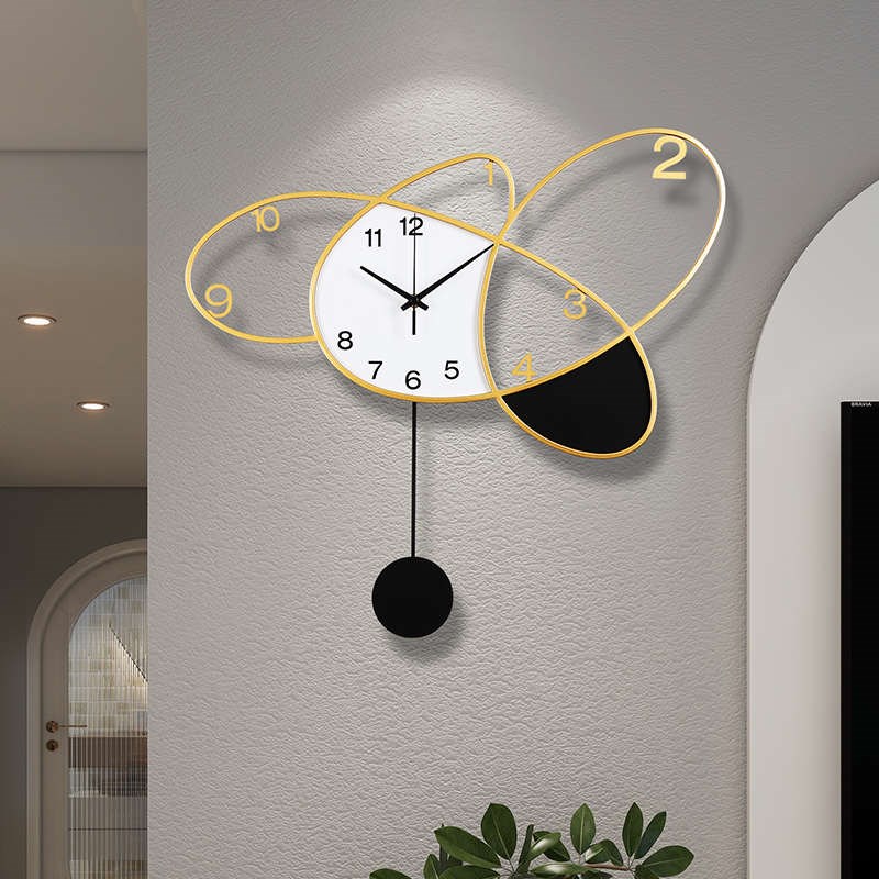 挂钟客厅家用h墙壁轻奢奶油风免打孔挂饰时钟现代简约时尚创意钟