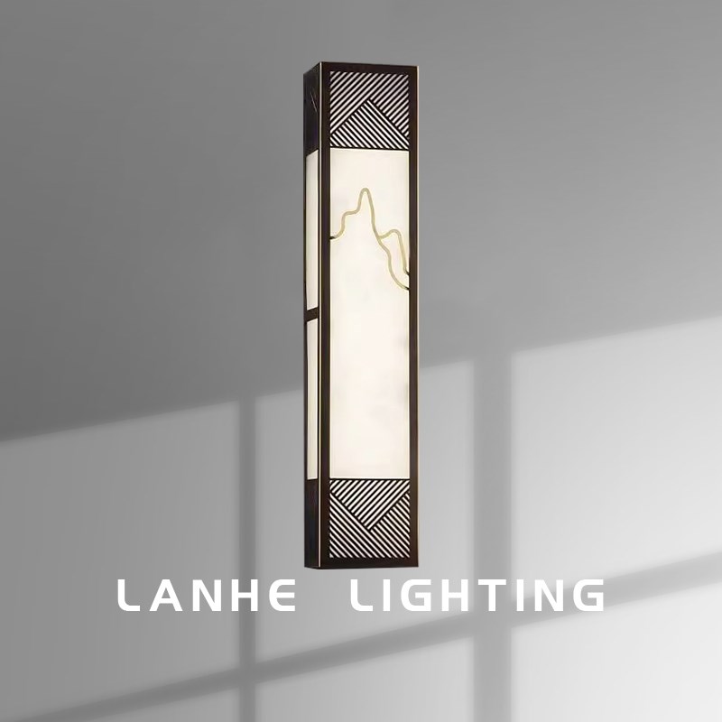 宋代美学壁灯全铜云石客厅背x景墙灯禅意山川中国风卧室床头酒店