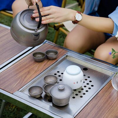 野之旅IGT不锈钢功能组合桌户外便携收纳露营泡茶盘烧烤野餐桌子