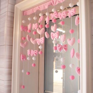 门帘吊饰卧室爱心门上挂的珠帘子入户玄关隔断帘子半帘短帘免打孔