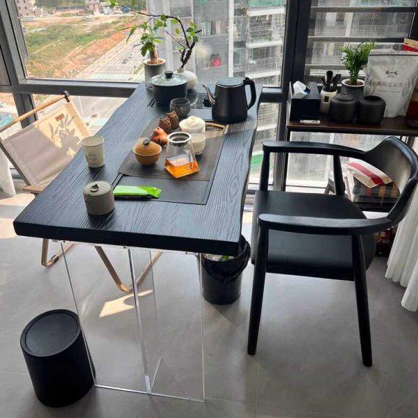 侘寂风白蜡木阳台茶桌书桌一体家用碳化黑色悬浮茶台2024新款小型,住宅家具,家用茶台/茶桌,淘宝优惠券,粉丝福利购,淘宝优惠卷