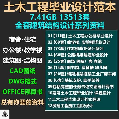 宿舍住宅办公楼教学楼建筑结构CAD计算土木工程毕业设计电子资料