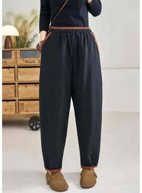 【TSL童童轻】2025冬款色纯奢棉哈长拼裤显瘦时尚百搭宽松伦棉裤