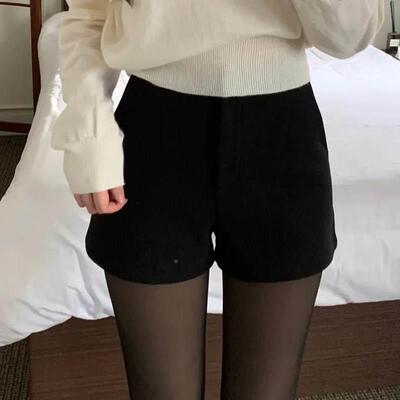 灰色女毛呢高腰短安全裤穿秋冬韩版显瘦直WPR筒紧身呢子靴裤外打