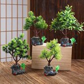 酒店意境点缀冷菜干冰拼盘海鲜姿造刺身摆盘装 饰花草迎客松树摆件