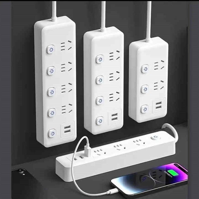 米用多功c能插座家用插排插线板带线多孔拖线接线板带USB纯铜芯