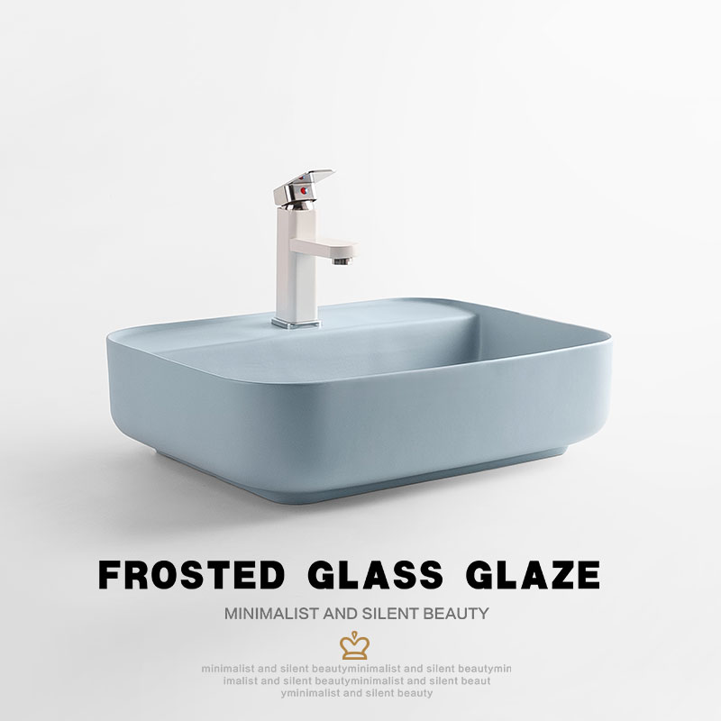 蓝色台上盆c北欧简约长方形洗手盆卫生间阳台迷你陶瓷洗脸面盆单