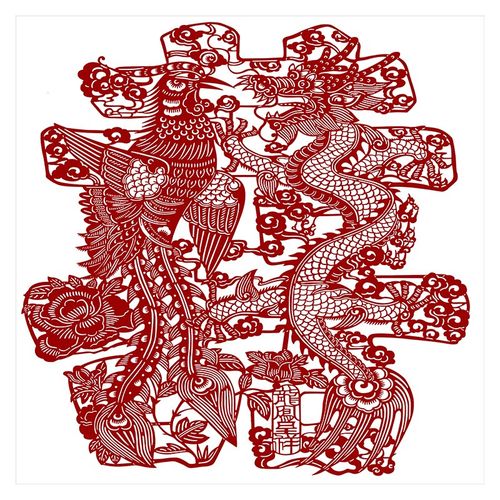 方形龙凤呈祥喜字剪纸底稿u手工刻纸图案底稿模板刻纸半成品图样