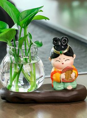 中式古典唐小圆h花瓶简约家居客厅创意飘窗博古器干花插花装饰摆