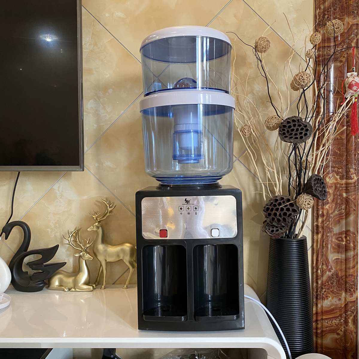 台式饮水机制冷制热冰温热配y净水桶家用过滤桶自来水一套直饮