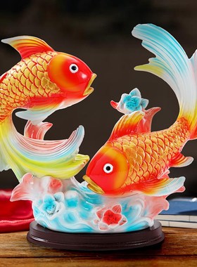 年年有余招财鱼锦鲤摆o件办公室客厅酒柜电视柜装饰品乔迁新居喜