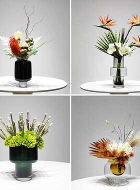 现代玻璃花器花艺摆件售s楼处样板间客厅酒店玄关处盆景装饰品摆