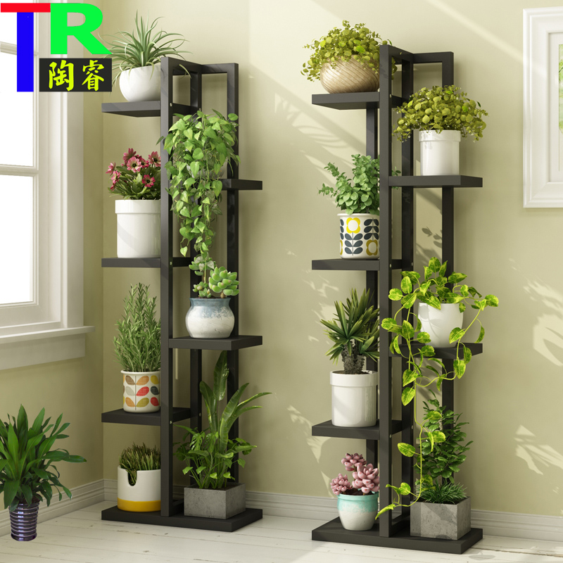铁艺花架多层室内花架子阳台置物架实木客L厅落地式植物花盆架绿