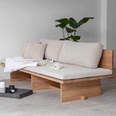 包邮 日式 实木布艺三人沙发椅白蜡木实木单人沙发组合民宿原木家具