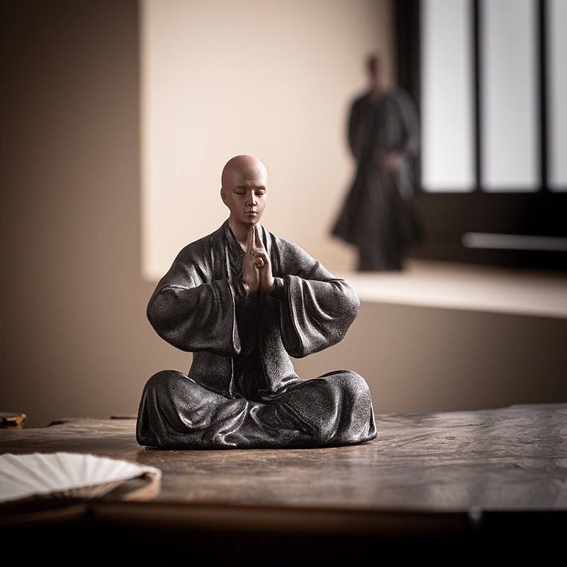 禅意紫砂b小和尚茶宠摆件人物茶道茶室茶空间桌面茶台茶具茶桌装