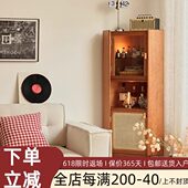 北欧实木墙角柜樱桃木藤编客厅三角形边柜餐厅置物架收纳柜餐边柜