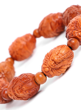 天然手工精雕桃木吐水龙手串木雕刻霸气J龙头文玩把玩手珠节日礼