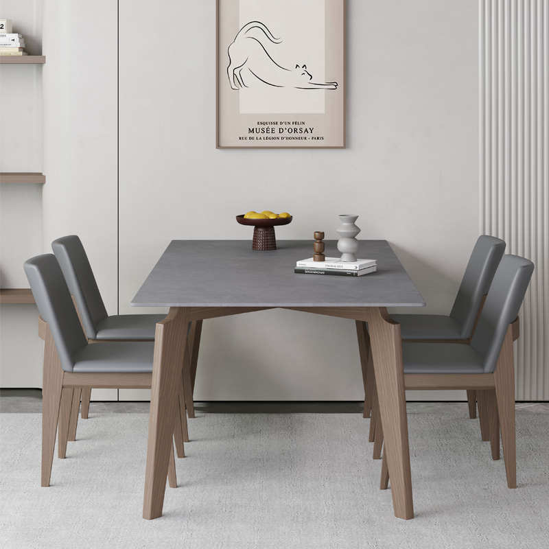 意式简约岩板餐桌椅组合北欧长方形现代K全实木家用小户型大理石