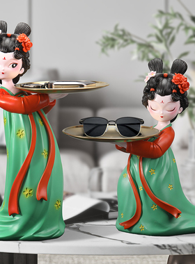 唐仕女创意古风玄关钥匙收纳摆件客厅电视柜家居饰品乔Z迁新居礼