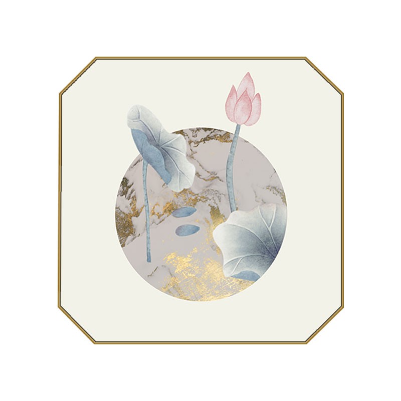 新中式禅意玄关装饰画淡雅t荷花八边形挂画中国风客厅书房餐厅墙图片