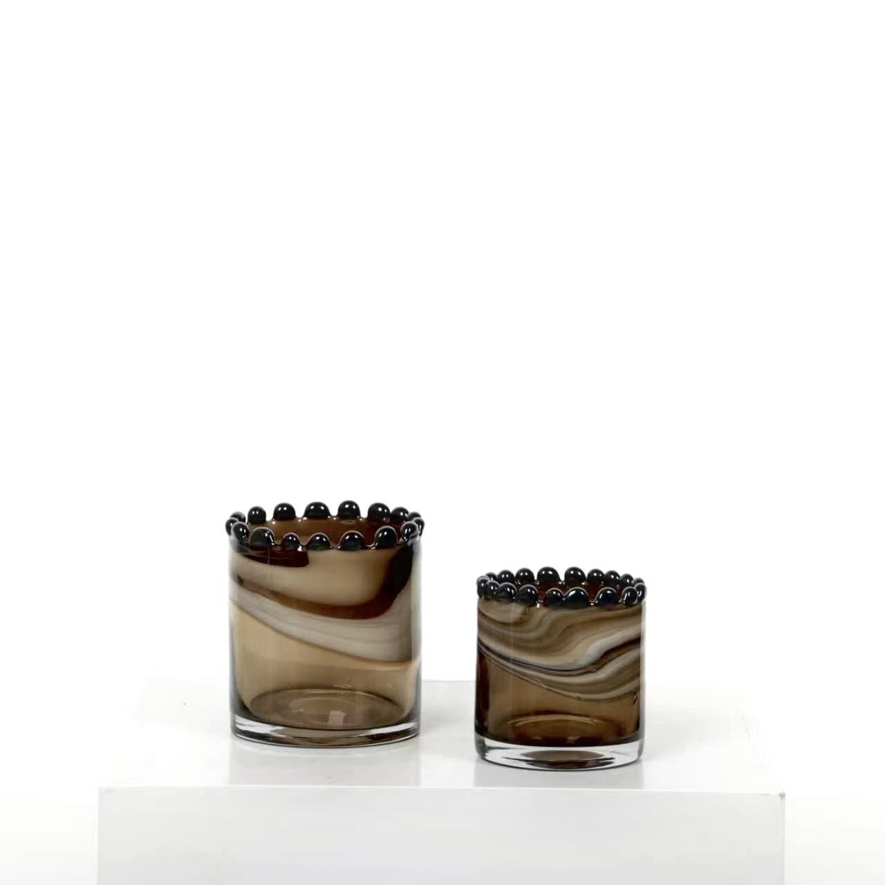 蜡杯出口玻璃琉璃烛台杯桌面垃圾桶客厅茶几创意玻璃收纳桶卧室边