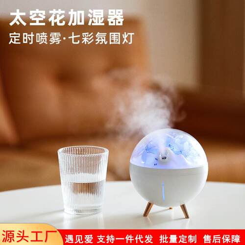 太空花加湿器 家用卧室床头桌面用小型大雾量七彩氛围灯加湿器