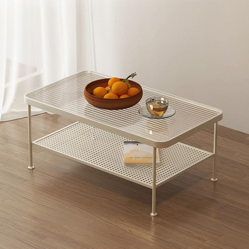 奶油风客厅玻璃茶几小户型家用现代简约茶桌出租屋方形一体小茶台