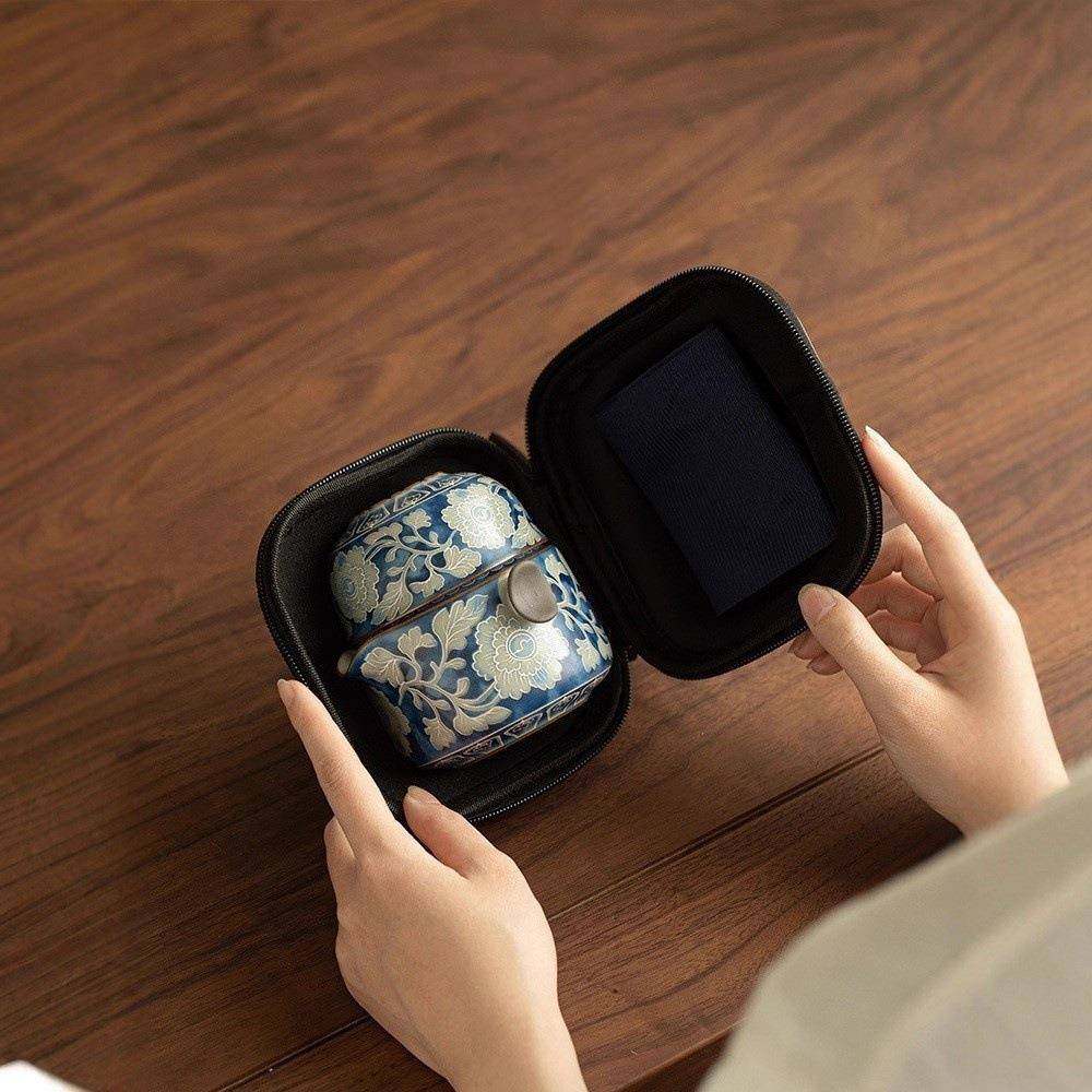 仿宋汝窑元青花双耳壶快客旅行茶具户外便携式一壶两杯陶瓷手抓壶,纺织面料/辅料/配套,纺织机械配件,淘宝优惠券,粉丝福利购,淘宝优惠卷