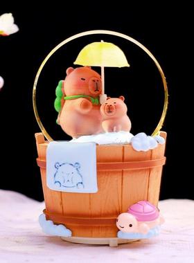 新款水豚卡皮巴拉卡通水晶球飘雪发光八音盒摆件儿童房装饰品