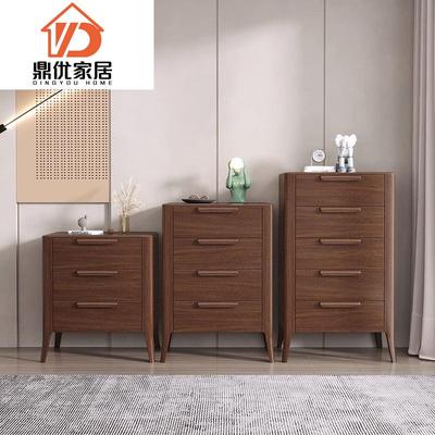现代简约胡桃木原木实木斗柜客厅高低柜小户型卧室组合储物收纳柜