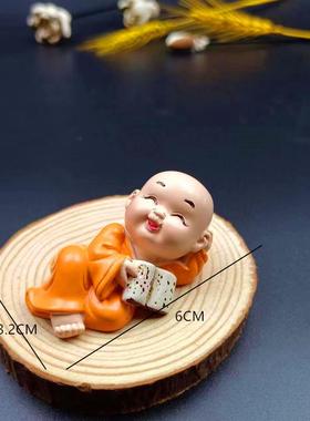 和尚微景观禅意四不功夫小和尚小沙弥车载办公室桌面花盆迷你摆件