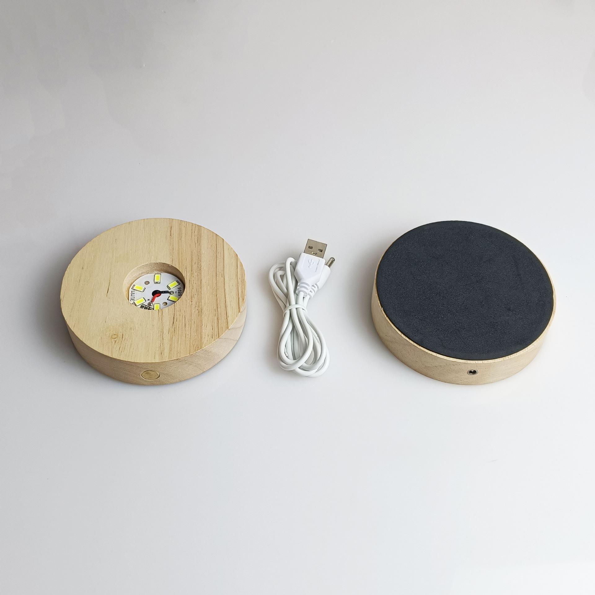 充电款实木小夜灯底座水晶石香薰扩香石发光灯座无线使用实木底座