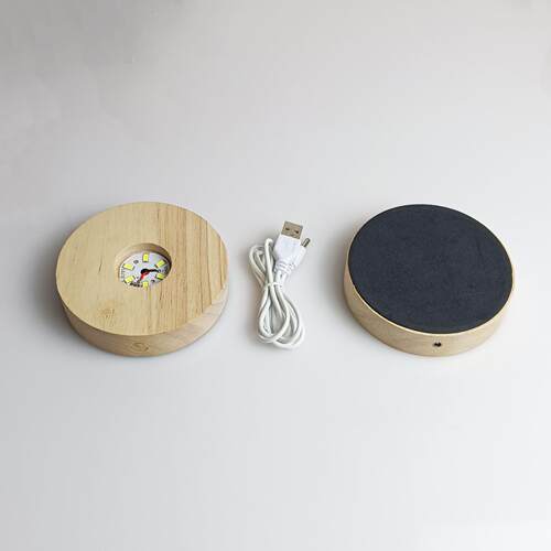 充电款实木小夜灯底座水晶石香薰扩香石发光灯座无线使用实木底座