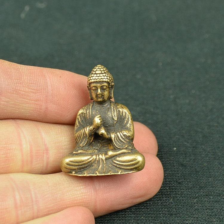 迷你口袋佛实心黄铜释迦摩尼佛祖小摆件古玩铜佛微雕仿古佛像铜佛