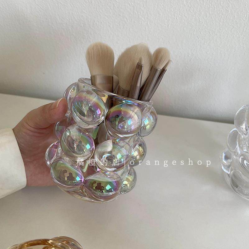 韩国ins透明玻璃珠点圆球收纳筒笔筒化妆刷高颜值道具摆金小