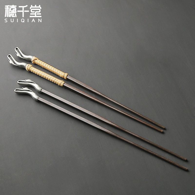 穗千堂中式古铜合金仙鹤火著烧炭煮茶碳筷子龙眼果木核桃专用炭夹